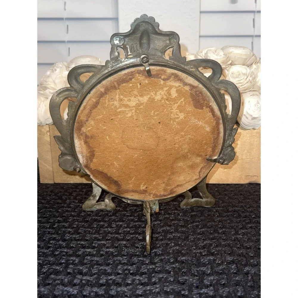 Antique Art‎ Nouveau Mirror Decorative Arts Cast Iron Gold Dresser Countertop